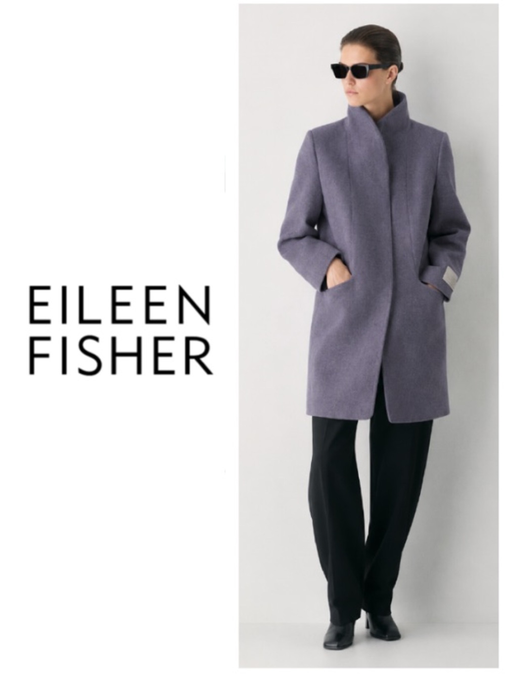 Eileen Fisher Lagenlook Boiled Wool Mock-Neck Zip-Front Cardigan Coat (S)
